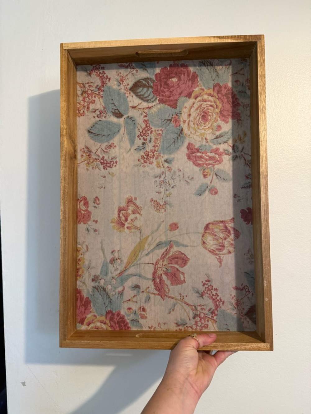 Floral Wooden Serving Tray with handles vintage kitchen